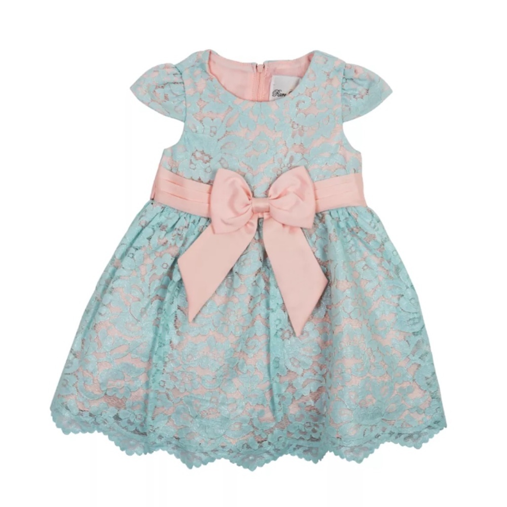 Baby Girls Rare Editions Metallic Lace Cap Sleeve Dress 6-9 Months